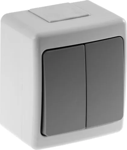 Doppel Aufputzschalter IP44 16A/250V Schuko Aufputz Feuchtraum Steckdose Grau