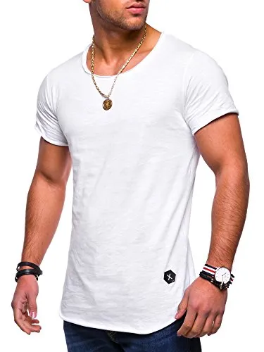 Rello & Reese Herren Oversize T-Shirt Crew Rundhals MT-7103 [Weiß,