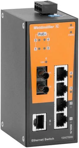 Weidmüller IE-SW-BL06T-1TX-4POE-1ST Industrial Ethernet Switch 10 / 100MBit/s PoE-Funktion