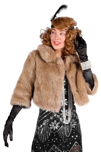 thetru Kostüm 20er Jahre Pelzjacke aus Kunstfell braun - 20er-Jahre-Kostüm, flauschige Bolero-Jacke aus dickem Kunstfell für den perfekten Diven-Look, ideal für Partys und Veranstaltungen