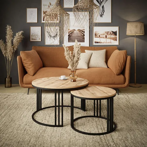 Runder Couchtisch 2in1 LORI LOFT in braun von Lookway