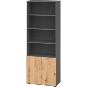 Hammerbacher Kombischrank Serie 9, abschließbar aus Holz - Büroschrank mit 6 Ordnerhöhen, abschließbar und 4 verstellbaren Fachböden, ideal für eine sichere und flexible Aufbewahrung im Büro.