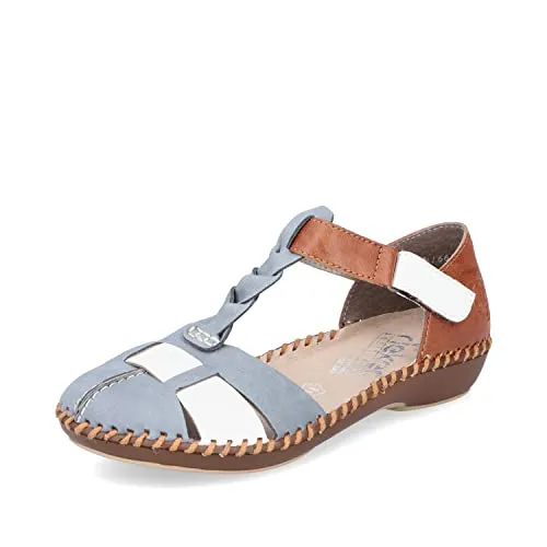 Rieker Damen Sandaletten M1665, Frauen Sandalen,Riemchensandalen,Sommerschuhe,Freizeitschuhe,Strandschuhe,elegant,blau Kombi (90),40 EU / 6.5 UK