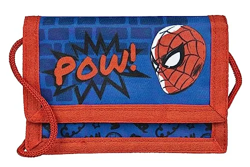 Undercover Geldbeutel und Brustbeutel, mit Klettverschluss und Reißverschluss, Portemonnaie Kordelband, Geldscheinfach und Münzfach für Kinder, Jungen und Mädchen, 8 x 13 x 5 cm, Motiv: Spider-Man