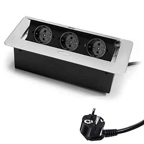 Fach Versenkbare Steckdosenleiste, Einbausteckdose Tischplatte Versenkte Steckdose, Tischsteckdose Versenkbar, Mehrfachsteckdose 230V mit 1.5M Kabel, Silber 3