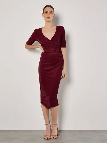 Apricot Partykleid Midikleid mit seitlicher Raffung