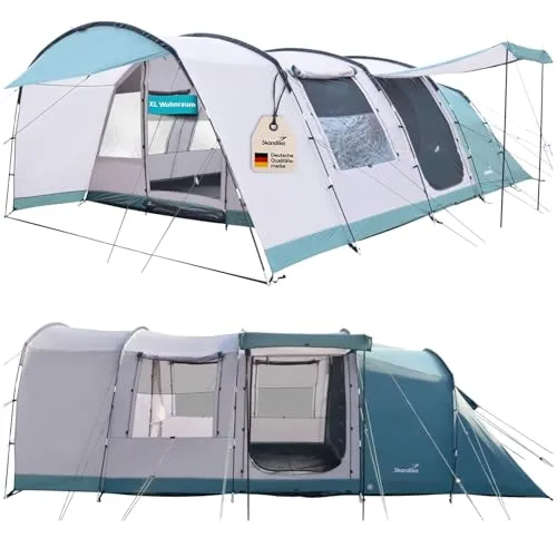Skandika Tunnelzelt Hafslo 6 XL Sleeper Protect - Geräumiges Tunnelzelt für 6 Personen mit Sleeper Technologie für dunkle Schlafkabine und eingenähtem Zeltboden für optimalen Schutz vor Nässe und Insekten.