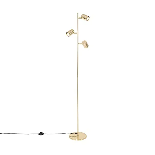Qazqa - Moderne Messing Stehleuchte I Stehlampe I Standleuchte I Lampe I Leuchte 3-flammig - Jeana I Wohnzimmer I Schlafzimmer - Stahl Länglich - LED geeignet GU10