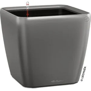 Lechuza Blumentopf groß Quadro LS 21 anthrazit metallic - Kunststoff Pflanzgefäß mit Wasserspeicher, frostfest und elegantes Design für einfache Pflanzenpflege