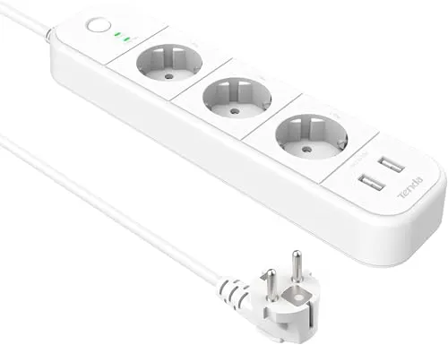 Tenda Intelligente WLAN-Steckdosenleiste, 3 indiv. gesteuerte Steckdosen & 2 USB-AnschlüsseMehrfachsteckdose, App-/Sprachsteuerung (Alexa & Google) Zeitpläne, Überspannungsschutz, 16A 1,5m Kabel SP15