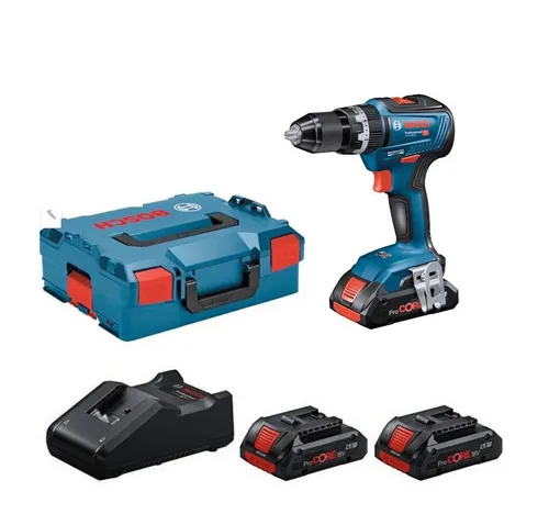 Bosch Schlagbohrmaschine GSR 18V-55 mit 3x Akku 4,0Ah - Akkuschrauber Set mit 3 leistungsstarken Lithium-Ionen-Akkus, ideal für kabelloses Arbeiten und hohe Drehmomentleistung von 55 Nm.