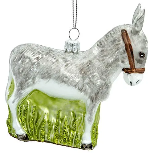 SIKORA Esel Weihnachtskugel aus Glas in grau von SIKORA