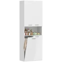 Schmaler Hochschrank mit ausklappbarem Wäschekorb in Weiß