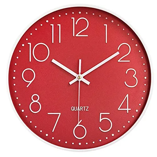 Taodyans Modern Wanduhr 30cm Ohne Tickgeräusche Küche Wand Uhr Quarz Uhr für Büro Klassenzimmer Wohnzimmer Schlafzimmer (Rot)