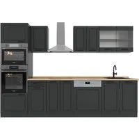 Vicco Küchenzeile R-Line, Anthrazit Landhaus 300 cm - Küchenzeile mit 5 Unterschränken und 3 Hängeschränken, modernes Design in Anthrazit Landhaus, ideal für stilvolle Küchenlösungen.