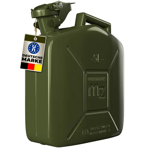 Metallkanister Grün 5 Liter - Robuster Metallkanister mit UN-Zulassung für sicheren Transport und Lagerung von Kraftstoffen. Ideal für alle Kraftstoffarten, mit Rostschutz und Sicherungsbügel für zusätzliche Sicherheit.