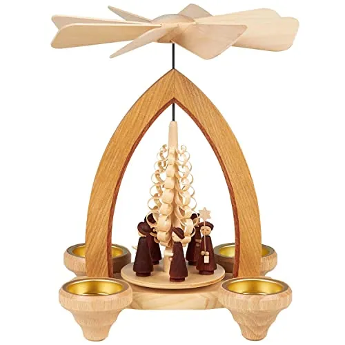 Seiffener Volkskunst | Erzgebirgische Weihnachtspyramide | 25 cm hoch | traditionelle Volkskunst aus dem Erzgebirge | mit Kurrende