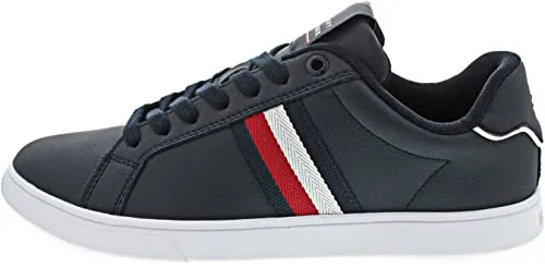 Tommy Hilfiger Herren Cupsole Sneaker Corporate Leather Cup Stripes Schuhe , Blau (Desert Sky), 40 EU