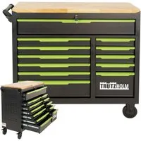TRUTZHOLM Werkstattwagen Star XL unbestückt 103 x 112 cm - Werkstatteinrichtung mit 12 Schubladen und robuster Hartholzplatte, ideal für Werkstatt und Loft. Stilvolles Design und hohe Funktionalität vereint in einem kompakten Werkstattwagen.