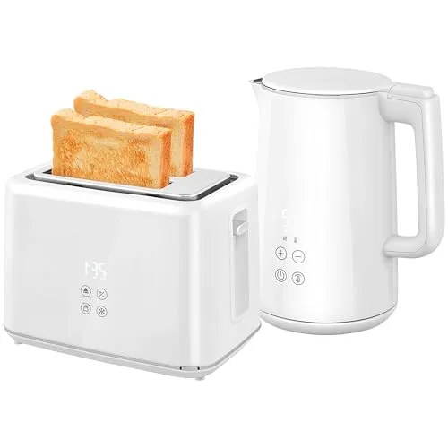 HOMCOM Wasserkocher Toaster Set 1,5L - Elegantes Frühstücksset - Wasserkocher & Toaster Set mit 2200W Leistung, 7 Bräunungsstufen und automatischer Abschaltung für sicheres und schnelles Frühstück. Stilvolles Design für jede Küche!