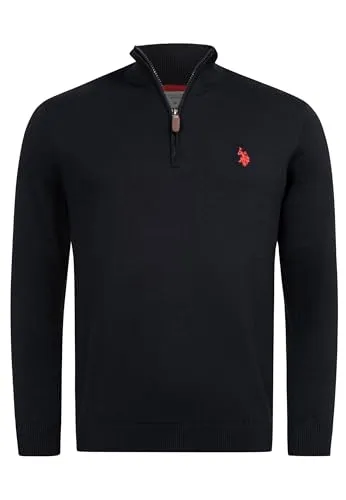 U.S. Polo Assn. Herren Pullover (M-3XL) Classic Fit mit Half-Zip Reißverschluss und Stehkragen P010 - Schwarz Rot - Gr.XL