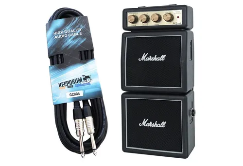Marshall MS4 Micro Amp Stack Verstärker mit Klinkenkabel - Gitarrenverstärker im kompakten Format, ideal für den Einsatz zu Hause oder unterwegs, mit kraftvollem Klang und einfachem Anschluss über Klinkenkabel.