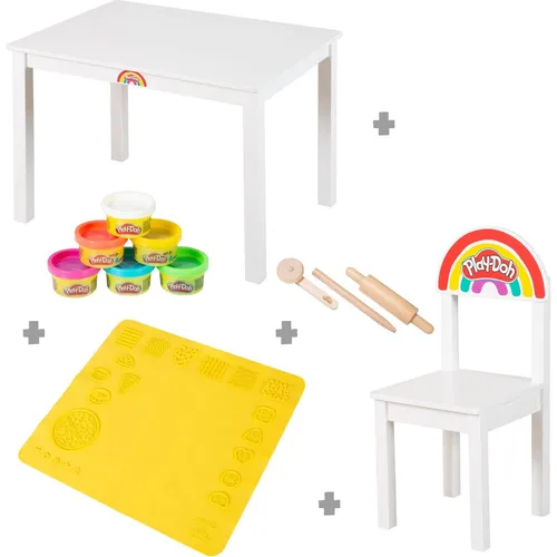 roba Kindersitzgruppe roba x Play-Doh - Kreatives Sitzgruppen-Set aus FSC Holz, ideal für kreative Spielstunden mit 6 Knetdosen und Holzwerkzeugen