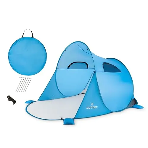Outtec XXL Strandmuschel mit UV Schutz, Pop Up Zelt, Windschutz und Strandzelt für Strand, Park und Garten (Blau)