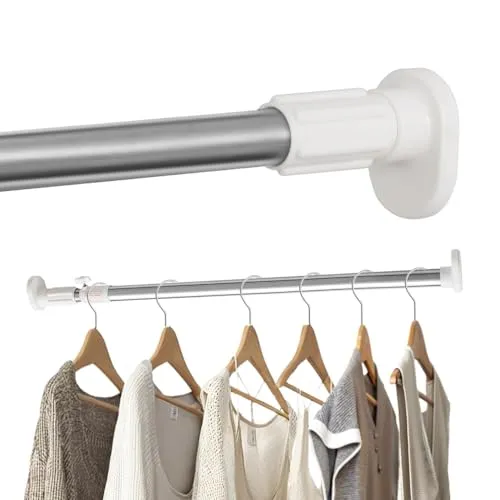 Hershii Kleiderstange für Kleiderschrank Fenster-Duschvorhang-Spannstange ohne Bohren,Rostfreier Stahl Teleskopstange,Ausziehbar Schrankstange Rohrdurchmesser 25,4/22,2 mm 40-60cm,Elfenbein
