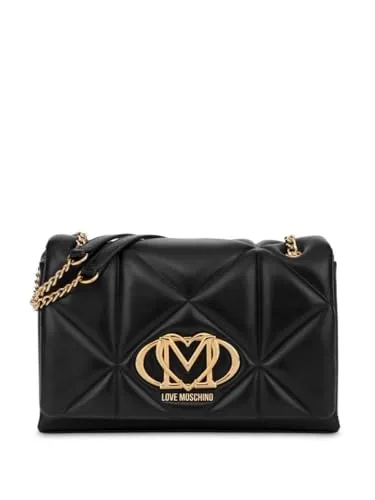 Love Moschino Damen Schultertasche JC4041PP1MLC0000, Schwarz - Damen-Schultertasche mit magnetischem Verschluss und Schiebekette, bietet vielseitige Tragemöglichkeiten und ein elegantes Design mit goldener Logoprägung.