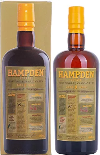 Hampden Estate 8 Years Old Pure Single Jamaican Rum 46% Vol. 0,7l - Rum, 8 Jahre gereift in Eichenfässern, mit komplexen Aromen von getrockneten Früchten und Nüssen – perfekt für Genießer und als edles Geschenk in Geschenkbox.