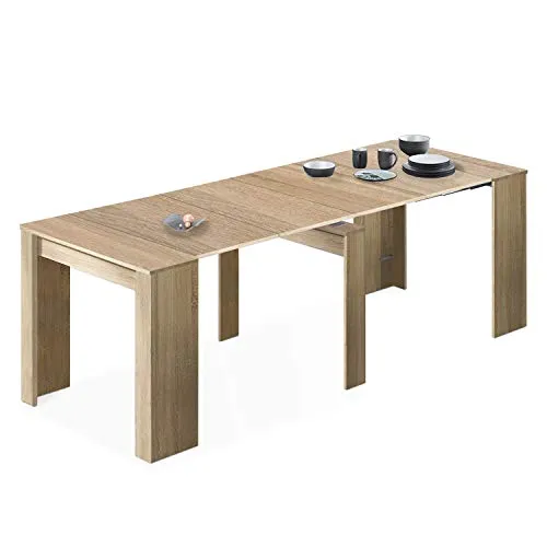 Multifunktionaler ausziehbarer Konsolentisch in Kanadischer Eiche - Esszimmertisch bis 237 cm aus hochwertiger Spanplatte und MDF, ideal als Schreibtisch oder großer Esstisch, platzsparender Verlängerungsmechanismus für flexible Nutzung.