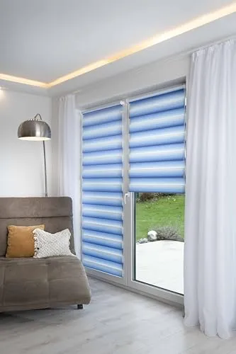 Doppelrollo Farbverlauf von K-HOME, Klemmfix - Doppelrollo mit schönem Farbverlauf, idealer Sichtschutz und Fensterdekoration, einfach ohne Bohren zu montieren, passt perfekt zu Kunststofffenstern.
