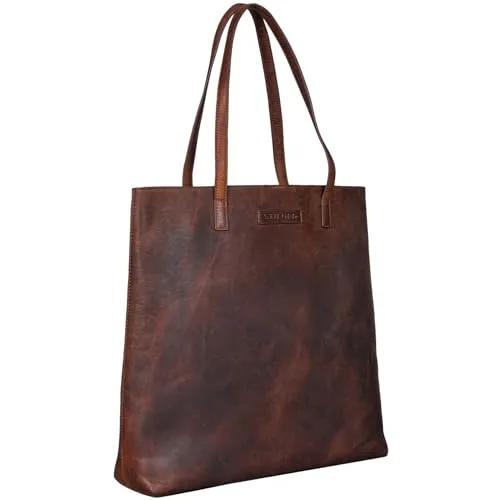 STILORD 'Carlotta' Leder Shopper Tasche Damen Cognac Braun Groß ideal als Handtasche oder Schultertasche für Office, Freizeit und Studenten Vintage Ledertasche Frauen Echtleder