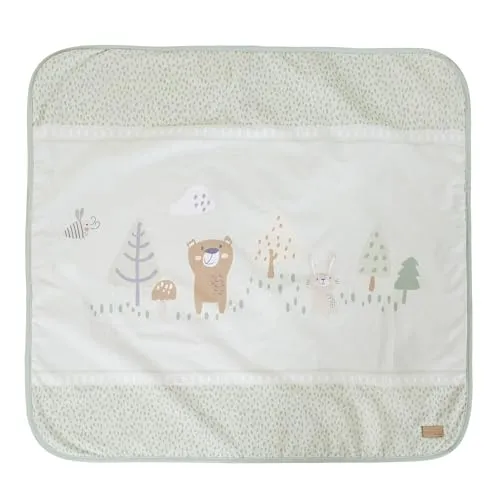 roba Babydecke Woodland Buddies 80 x 80 cm - Ultra-weiche Kuscheldecke - Babydecken: 2-seitige Decke aus 100% Baumwolle und flauschigem Fleece, ideal für Kuschelmomente. Süßes Woodland Buddies Design mit Bär, Hase & Biene in Pastellgrün.
