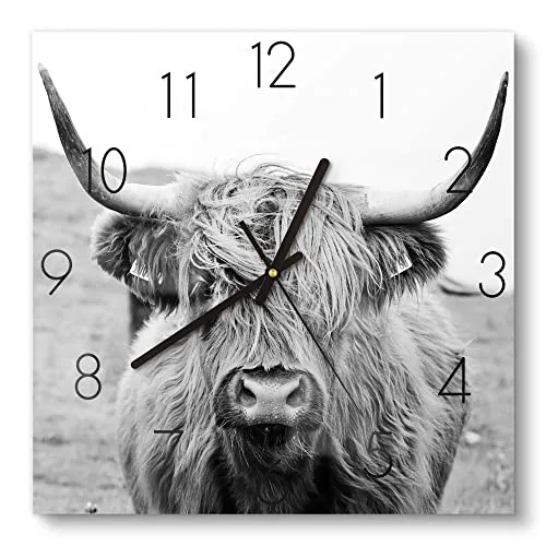 DEQORI Glasuhr | Zotteliges Hochlandrind | 30x30 cm in schwarz von DEQORI