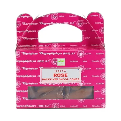 Rückfluss Räucherkegel für den Wasserfall Effekt, 24 handgerollte Kegel aus Indien für Entspannung und Meditation, auch im 3er Set (Rose)