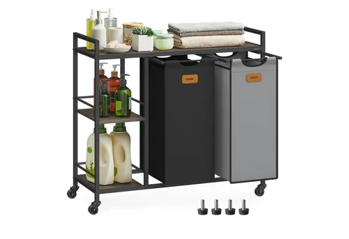 VASAGLE Wäschekorb auf Rollen 100 L - Wäschekorb auf Rollen, ideal für mühelose Wäscheorganisation mit 100 L Kapazität und praktischen Ablagen für Waschmittel. Stabil und wasserabweisend, perfekt für jedes Zuhause.