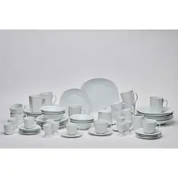 Novel Kombiservice Ascona, Weiß, Keramik, 62-teilig, Uni, 200 ml,200 ml,220 ml,270 ml,100 ml,370 ml,360 ml, Lfgb, lebensmittelecht, Essen & Trinken, Geschirr, Geschirr-Sets, Kombiservice