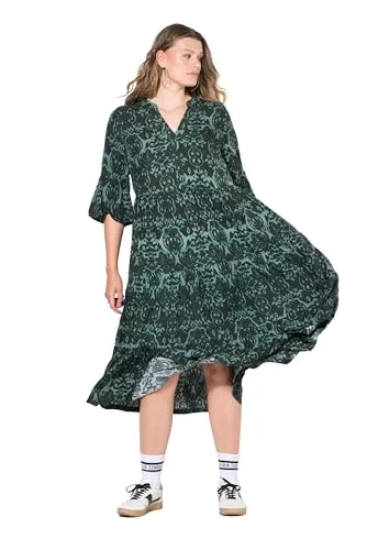 Studio Untold Damen große Größen Übergrößen Plus Size Maxikleid, A-Line, Alloverprint, Volants helles Petrol 50+ 844032431-50+