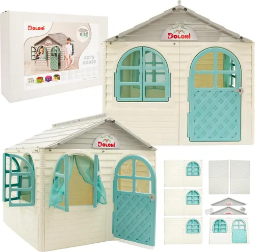 Kinderspielhaus mit zu öffnenden Türen und Fenstern