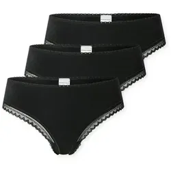 SCHIESSER Damen Tanga String im 3er Pack - Größe 36 Schwarz - Funktionsunterwäsche mit atmungsaktiven Baumwolltangas, verziert mit eleganten Spitzenbändern für einen komfortablen Sitz und stilvollen Look.
