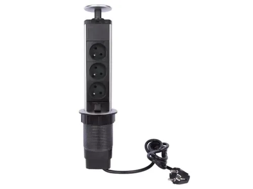 Perel 3-FACH-STECKDOSENTURM - VERSENKBAR - STECKER-TYP E - Praktischer Steckdosenturm mit 3 Anschlüssen, ideal für platzsparende Lösungen. Perfekt für den Einsatz in Büros oder Wohnräumen, sorgt für Ordnung und Flexibilität.