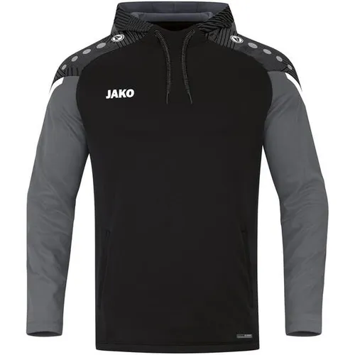 JAKO Herren Sweatshirt med hætte Performance, Schwarz/Anthra Light - Badmintonbekleidung für Herren, aus 100% recyceltem Polyester, mit praktischer Kapuze und komfortablen Seitentaschen für optimale Bewegungsfreiheit.