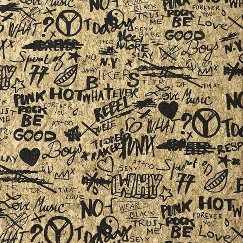 MAGAM-Stoffe Kork Stoff zum nähen Basteln Möbel bedruckt gold natur Meterware 50cm (Graffiti)