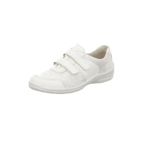 Waldläufer Damen Klettschuhe Hesna - Bequeme Slipper in Weiß/Silber - Komfort Slipper für Damen mit extra weitem Schnitt, ideal für Alltag und Freizeit. Hochwertiges Glattleder und eine herausnehmbare Lederdecksohle sorgen für besten Tragekomfort.