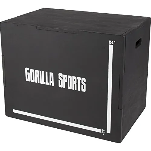 GORILLA SPORTS® Plyo Box - mit 3 Sprunghöhen, 76x51x60,5cm, bis 500 kg Belastbar, Holz, Schwarz - Sprungbox, Jump Box, Plyometrisches Training, Plyometric Plattform, Plyobox, Sprungkrafttraining, Gym
