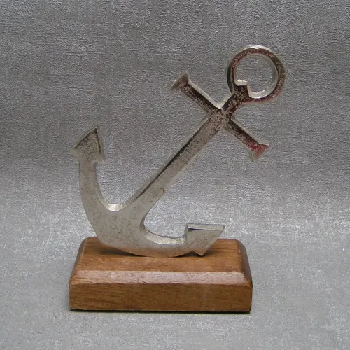 Gilde Anker Alu silber Mangoholz Maritim Meer Skupltur