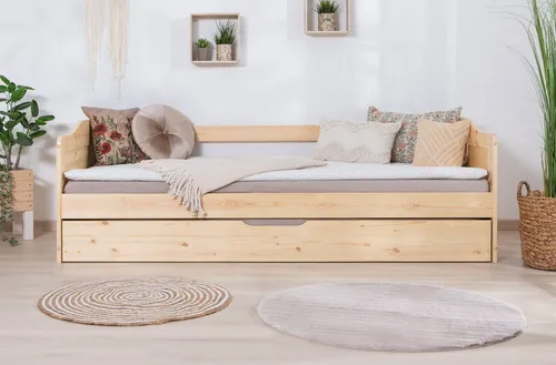 Ticaa Funktionsbett Melinda - Daybett für Kinder - Kinderzimmermöbel mit 2 Schlafplätzen, inklusive 2 Rollrosten, aus FSC®-zertifizierter Kiefer für nachhaltigen Schlafkomfort.
