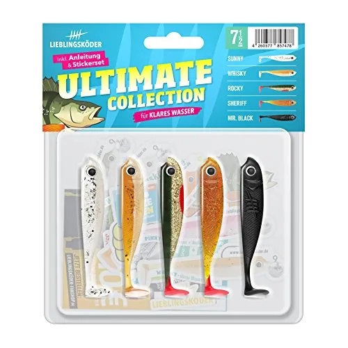 Lieblingsköder Gummifische zum Zanderangeln mit Gummifisch 7,5cm, Farbe Lieblingsköder:Ultimate Collection klares Wasser 5